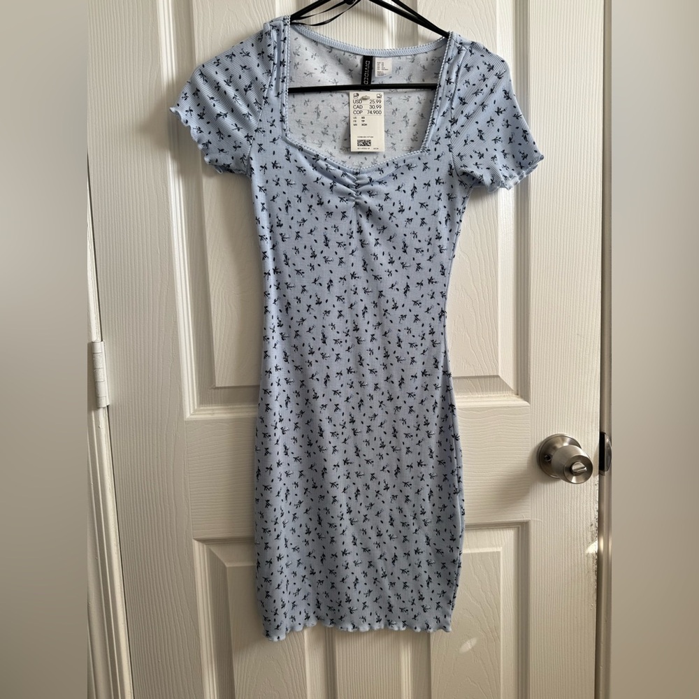 H&M Floral Baby Blue Maxi Dress size XS